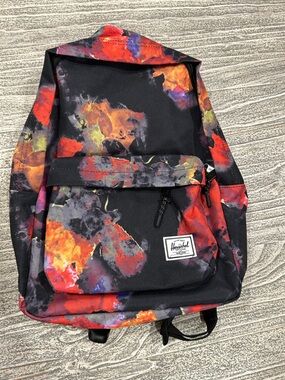 Herschel Supply Company Black Backpack with Red Orange Yellow Floral Splash